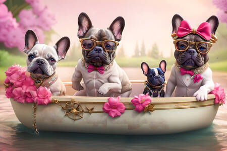 Bulldogs in a boat