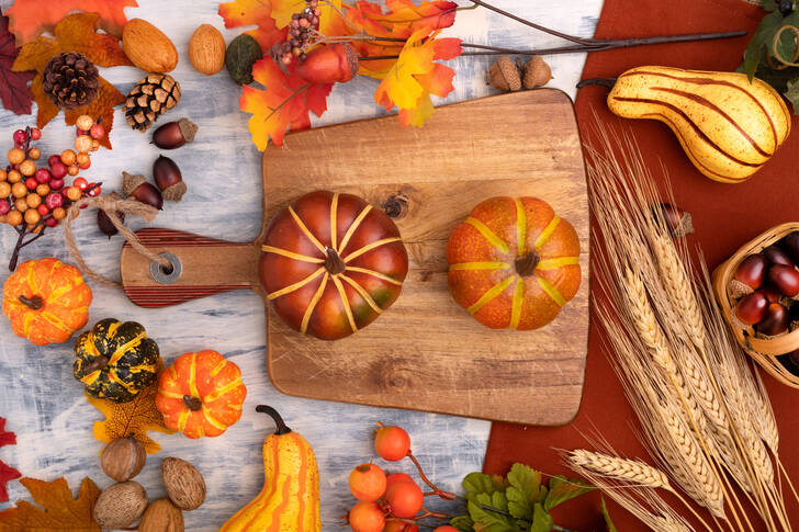 Pumpkins on a cutting board