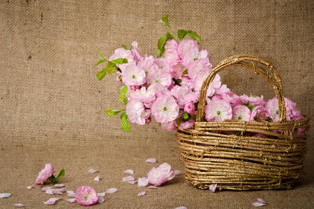 Fleurs dans un panier doré