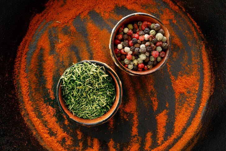 Spices on black background