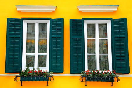 Janelas com venezianas verdes