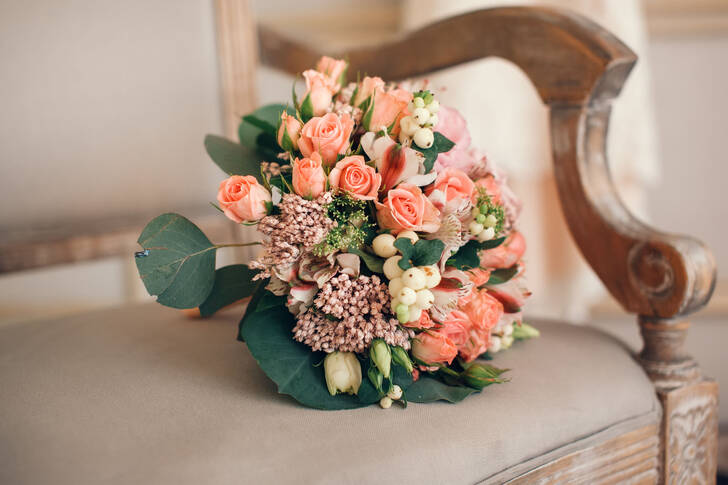 Bridal bouquet on a chair