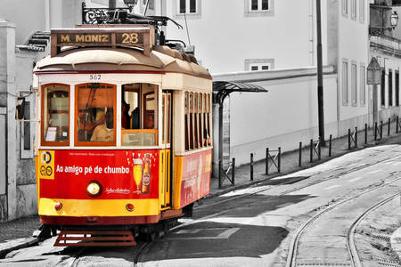 Colorful tram in Lisbon
