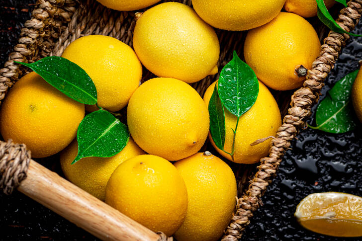 Limoni in un vassoio di vimini