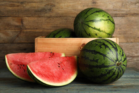 Watermelons in a wooden box