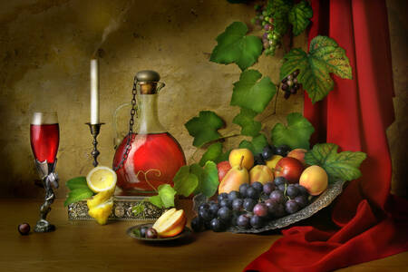 Fruits and wine on the table