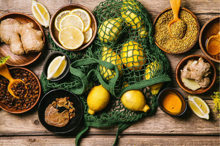 Lemons and spices on the table