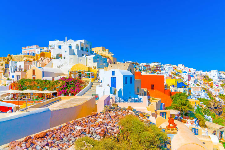 Santorini Oia köyünün manzarası