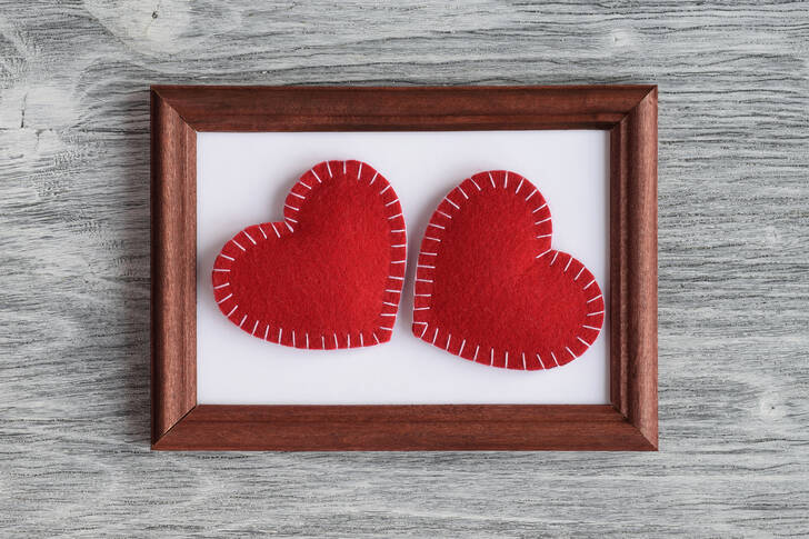 Hearts in a wooden frame