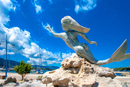 Sculpture of a mermaid on the island of Poros