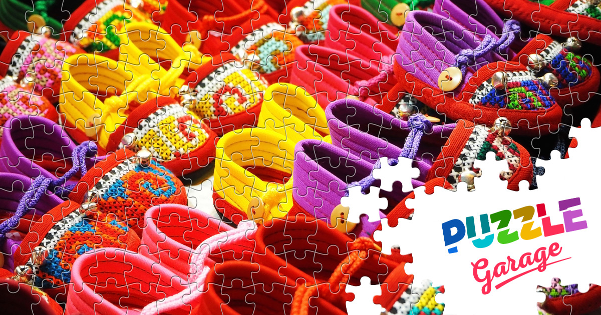 Colored handmade shoes Jigsaw Puzzle (Home, Needlework) Puzzle Garage