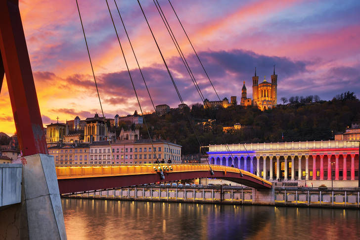 Pedestrian bridge on the Saone river in Lyon