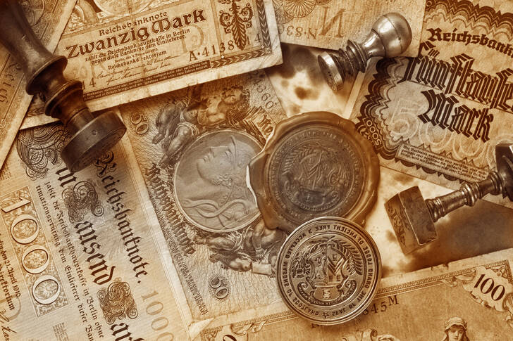 Antique coins and banknotes