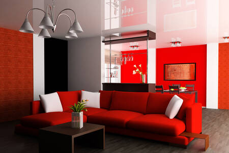 Living room in red colors