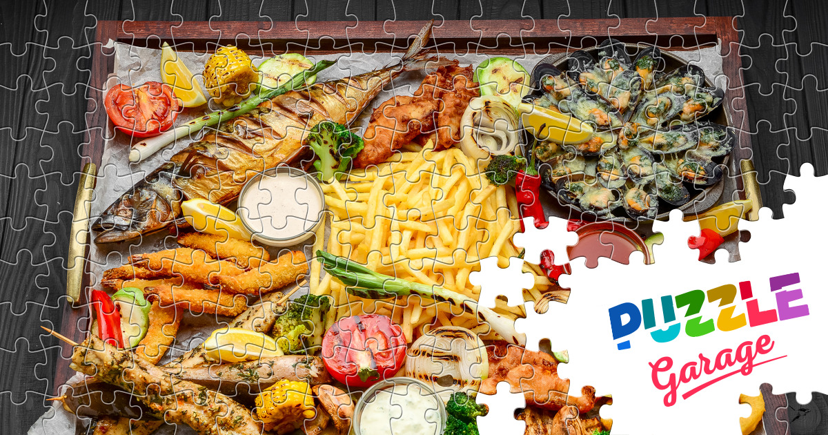 Dish with fried seafood and vegetables Jigsaw Puzzle (Home, Food) Puzzle Garage