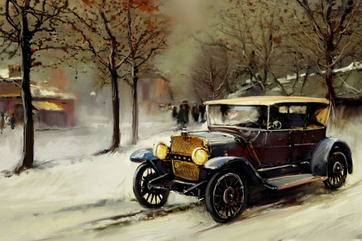 Auto in einer Winterstadt