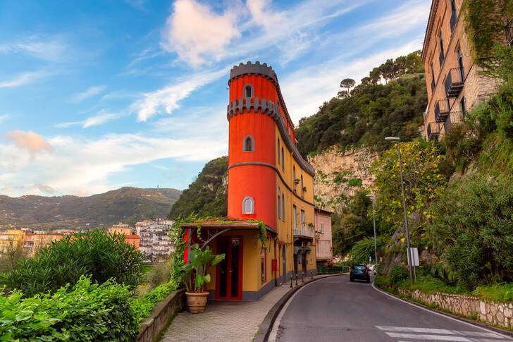 Building with a red tower in Sorrento