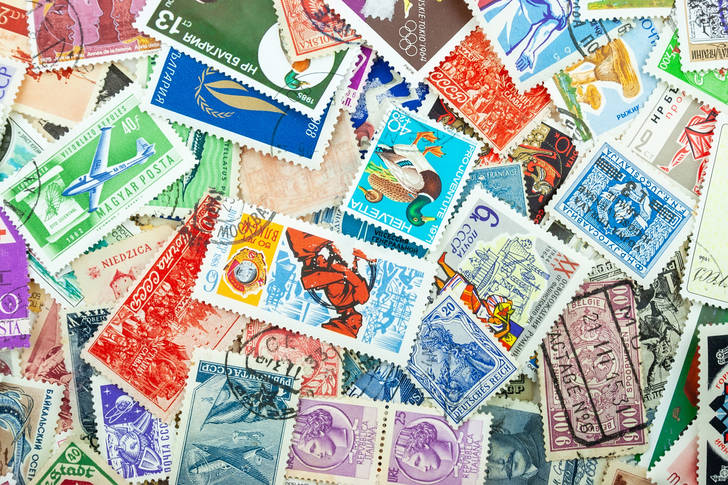 Colorful stamps of different countries