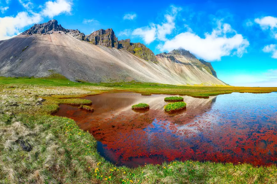 Vijver bij de berg Vestrahorn