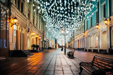 Stoleshnikov lane in the evening lights