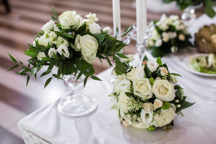 Wedding bouquets on the table