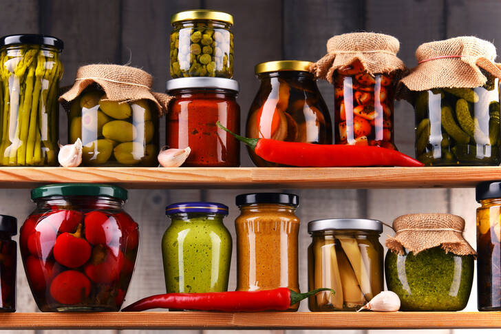 Jars of pickled vegetables