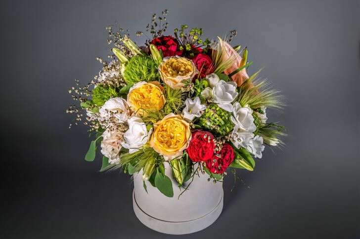 Bouquet of flowers in a box