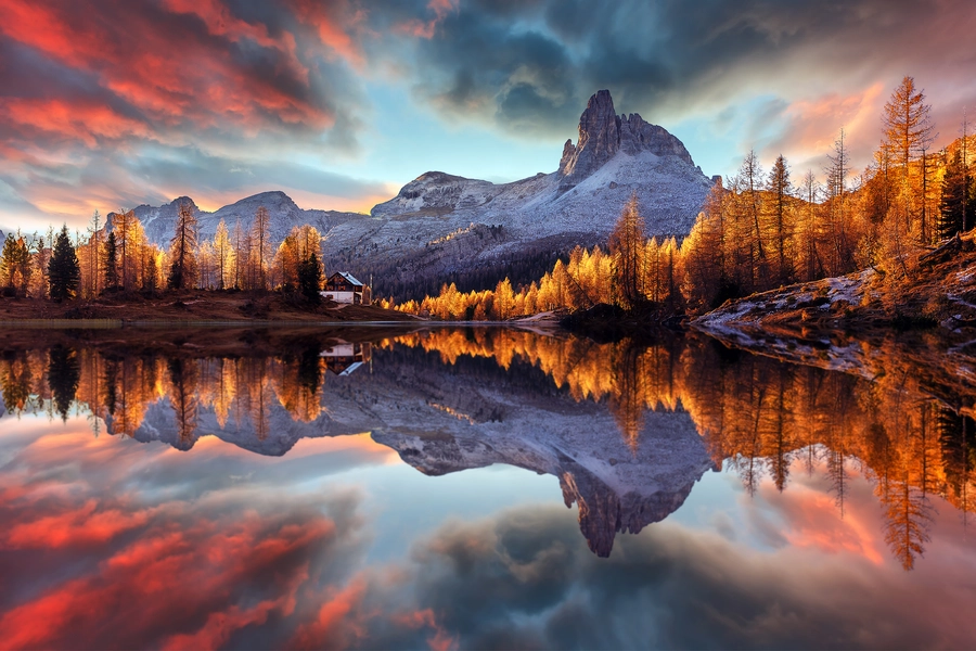 Lago Federa al atardecer