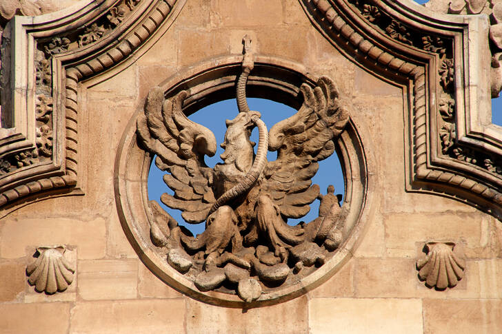 Historical building facade with an eagle