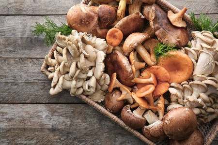 Mushrooms in a wicker tray