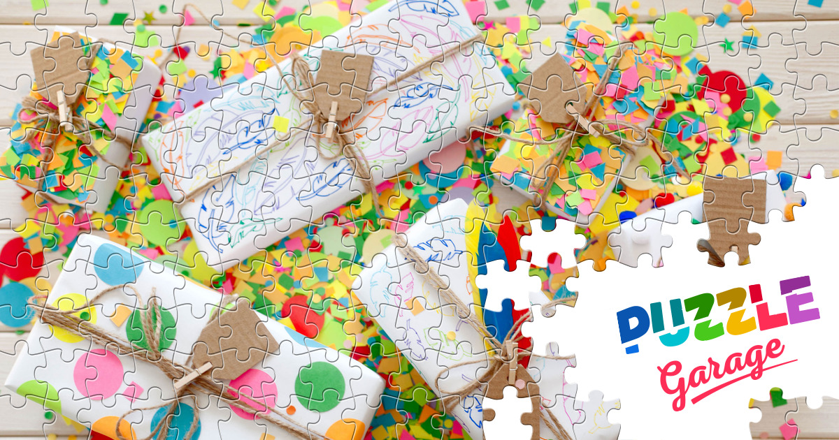 Gifts on colorful confetti Jigsaw Puzzle (Holidays, Birthday) Puzzle