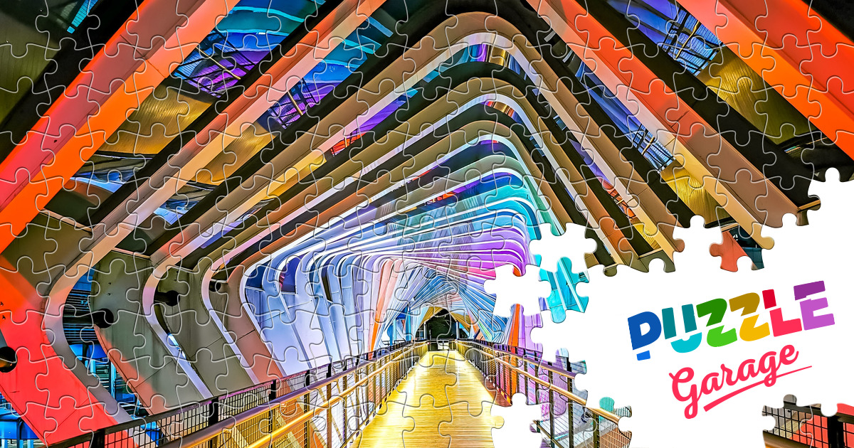 Pedestrian bridge in the center of Jakarta Jigsaw Puzzle (Countries