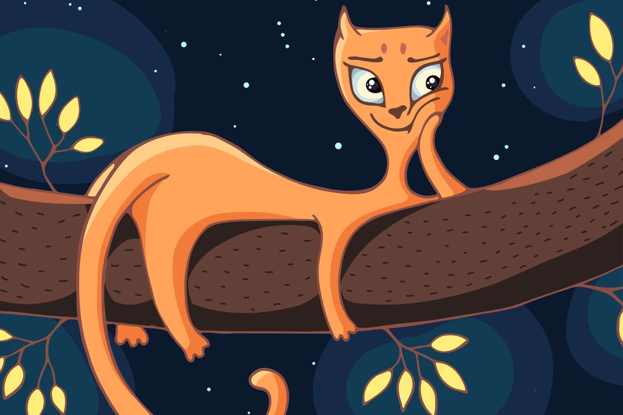 Кошка на ветке дерева