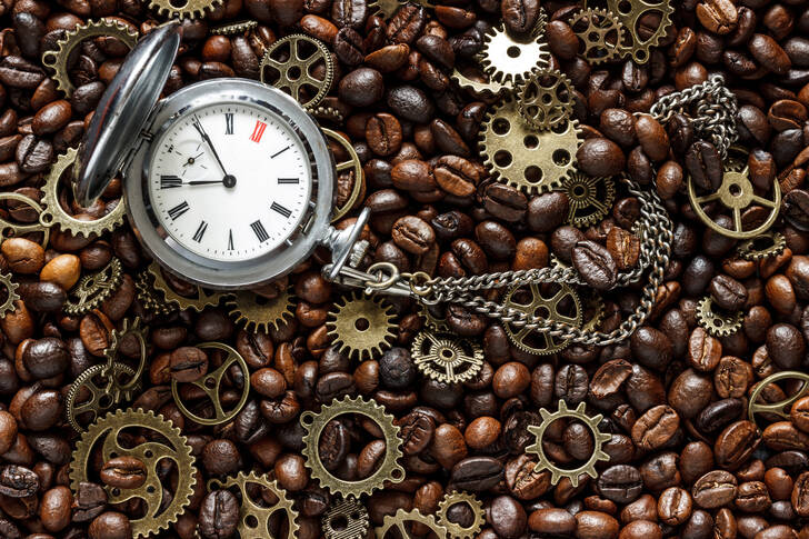 Clock on coffee beans