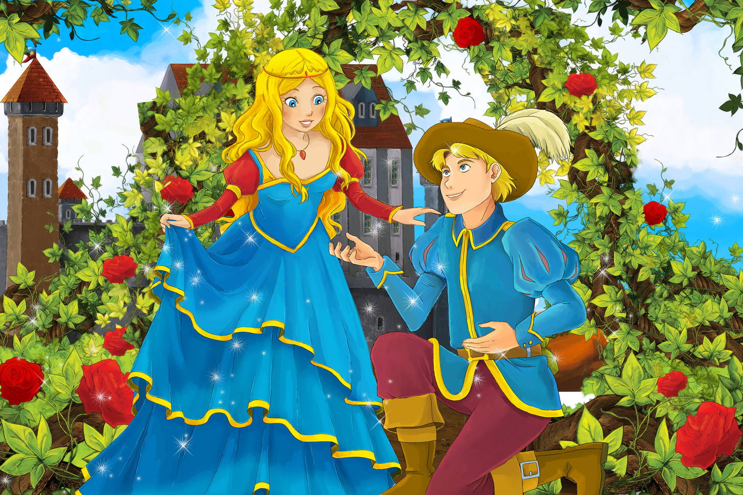 Princ a princezna na zahradě Puzzle (Pro děti, Kreslené ilustrace ...