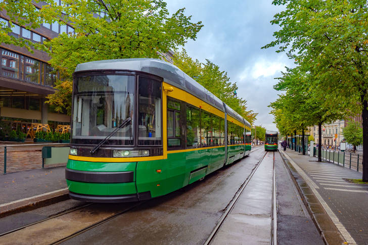 Trams on the streets of Helsinki