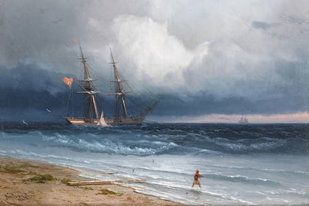 Ivan Aivazovsky: "Ett fartyg på stranden, 1861"