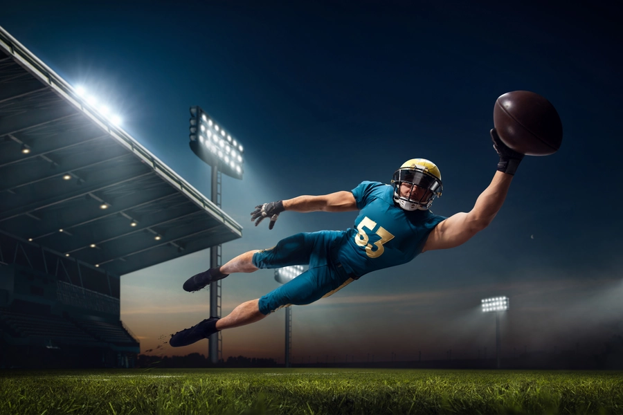 Amerikaans footballspeler op het veld