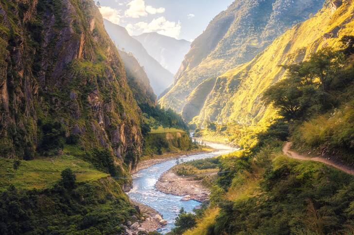 Himalayan mountains at sunset in Nepal