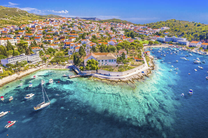 Aerial view of the town of Hvar