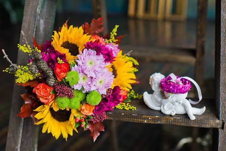 Wedding bouquet with sunflowers