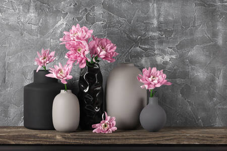 Flowers in gray vases