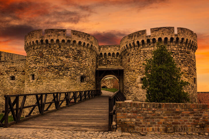 Belgrade fortress at sunset