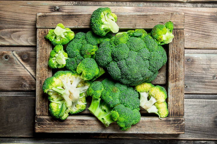 Broccoli in a wooden box