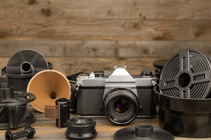 Camera and film on the table