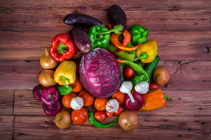 Fresh vegetables on a wooden table