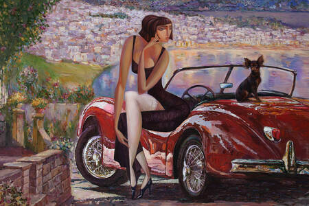 Fată și mașină retro