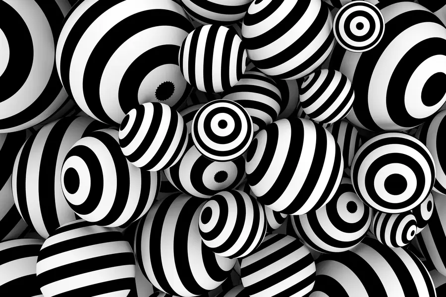 Abstraction 3D: boules noires et blanches