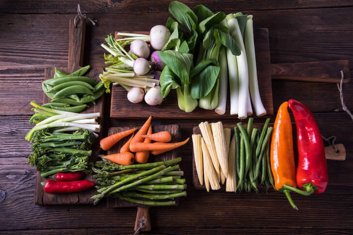 Vegetables on wooden boards