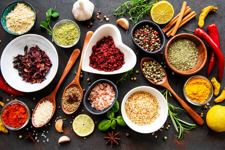 Various spices in bowls